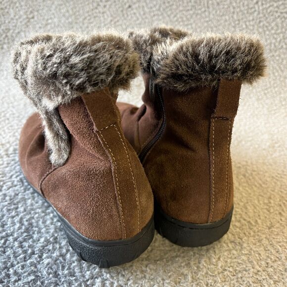 Khombu Lisa Ankle Booties Boots Womens 6M Brown Leather Faux Fur Side Zip - Picture 3 of 10